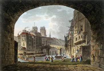 Ansicht der Pont du Chatelet und der Kathedrale Notre-Dame, 1810